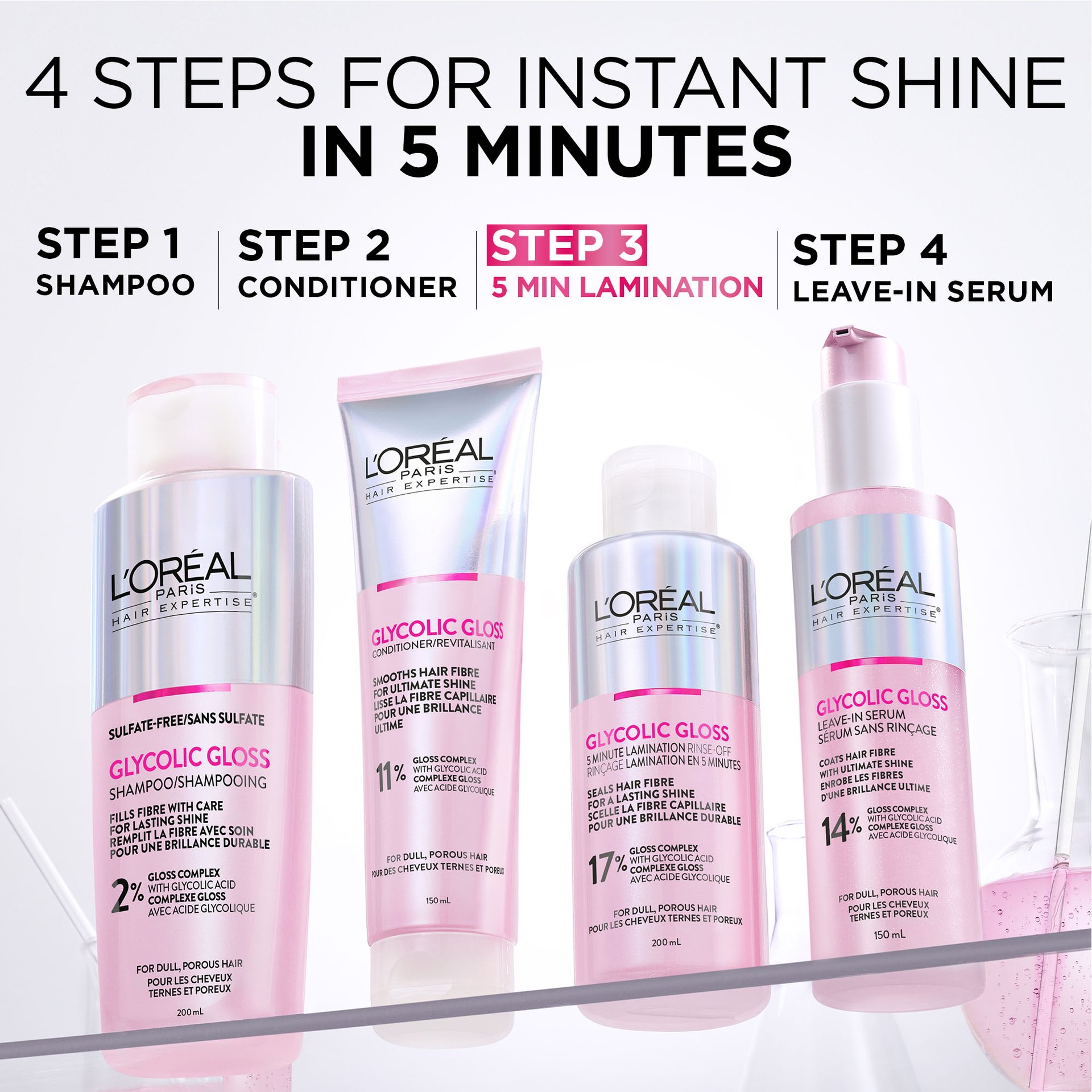 L'Oréal Paris Hair Expertise Glycolic Gloss Shine Sulfate-Free Shampoo, Full Glycolic Gloss Routine